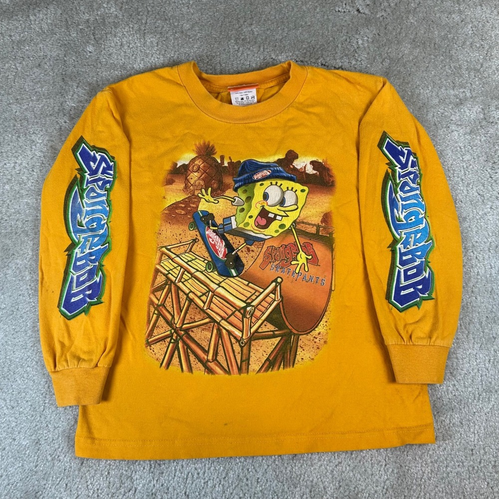 Vintage Nickelodeon SpongeBob Shirt Kids 6/7 Long‎ Sleeve Skateboard Graphic Tee